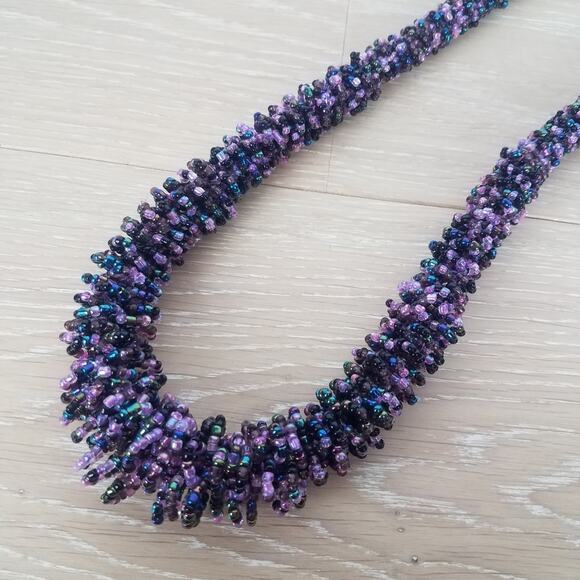 Handmade Beaded Purple Chunky Statement Necklace - Picture 1 of 6